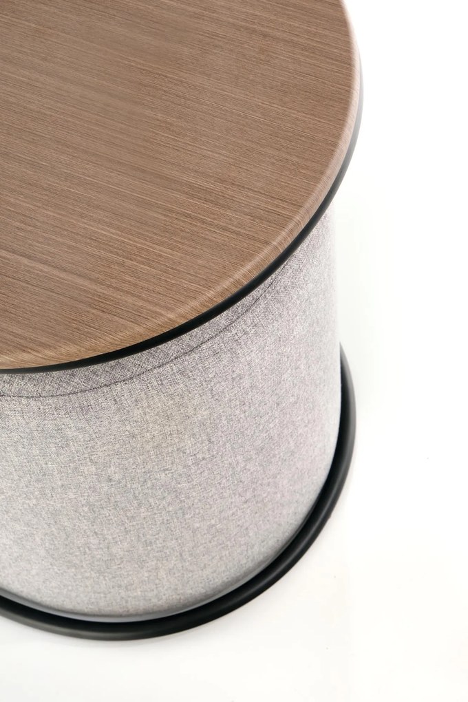 PAMPA, coffee table with pouffes, top: walnut, legs: black, pouffe: grey DIOMMI V-CH-PAMPA-LAW