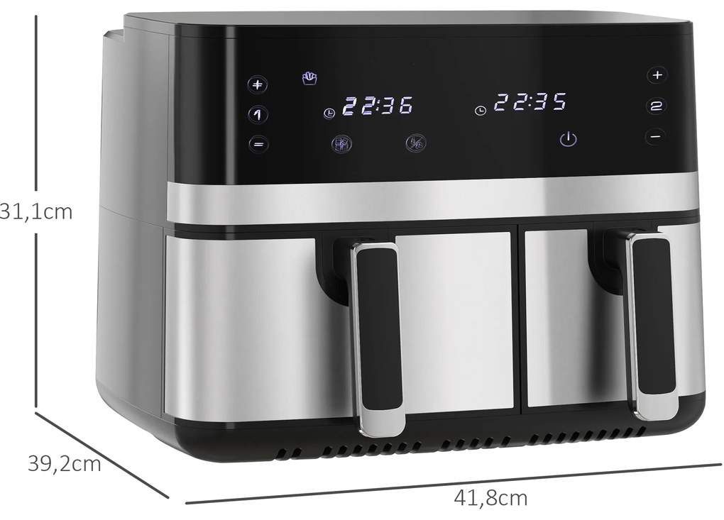 HOMCOM Φριτέζα αέρος, 2700 W, 8 ρυθμίσεις, 41,8 x 39,2 x 31,1 εκ., Μαύρο + Ασημί