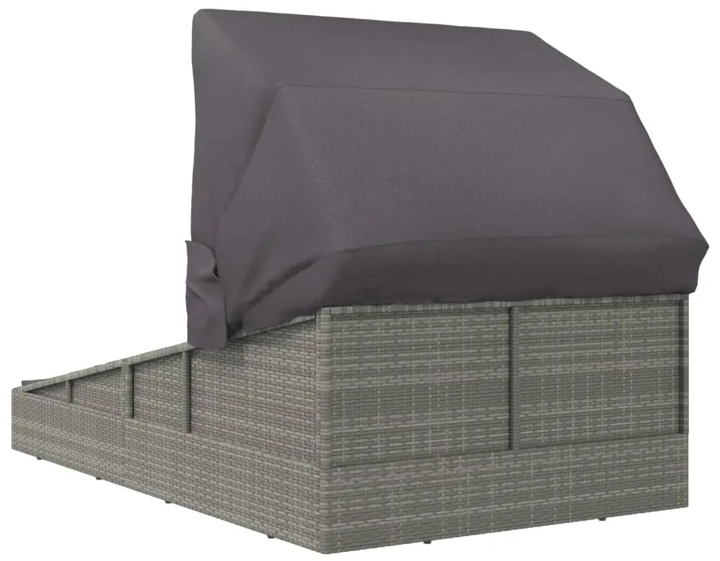 vidaXL Ξαπλώστρα με Πτυσσόμενη Οροφή Γκρι 200x114x128 εκ. Συνθ. Ρατάν