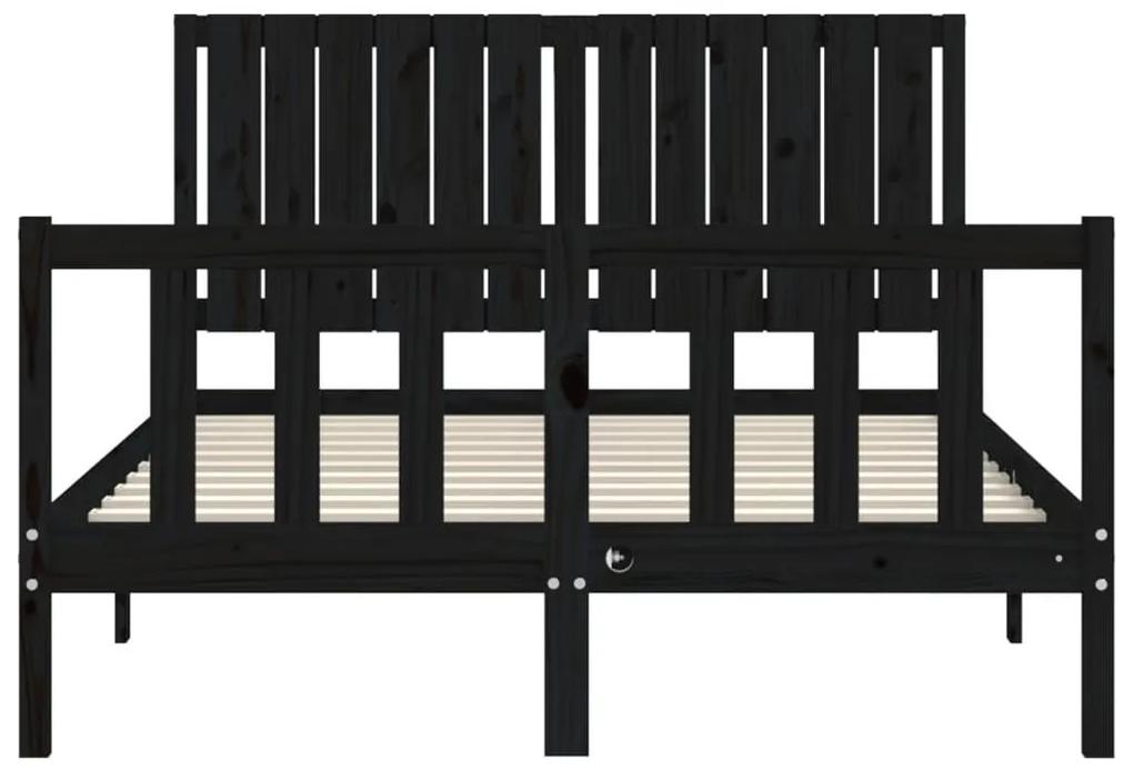Πλαίσιο Κρεβατιού με Κεφαλάρι Μαύρο 140x190 εκ. Μασίφ Ξύλο - Μαύρο