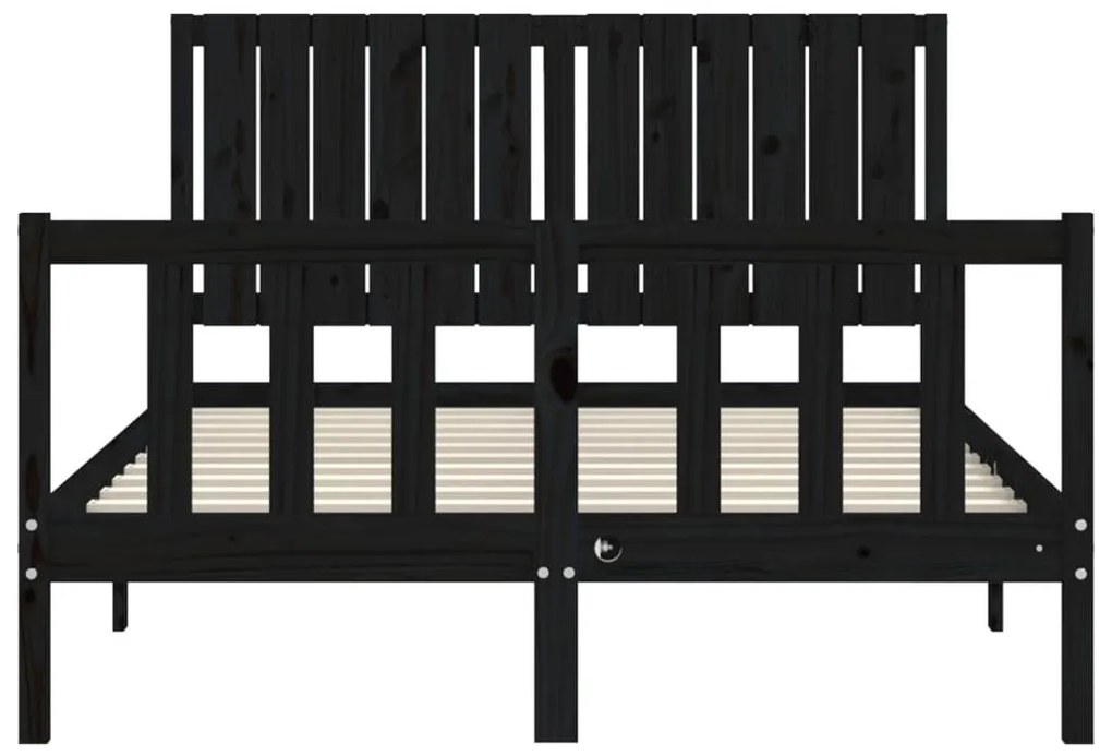 Πλαίσιο Κρεβατιού με Κεφαλάρι Μαύρο 140x190 εκ. Μασίφ Ξύλο - Μαύρο