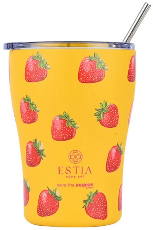 Ποτήρι - Θερμός Με Καλαμάκι Berry Bright Save The Aegean 01-31688 350ml Yellow-Red Estia