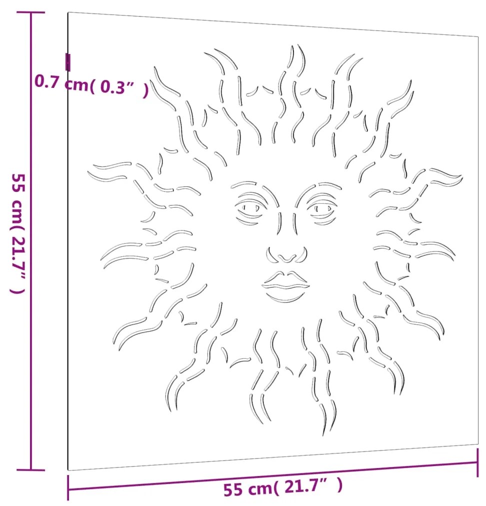 Διακοσμητικό Κήπου Επιτοίχιο Σχ. Ήλιος 55x55 εκ. Ατσάλι Corten - Καφέ