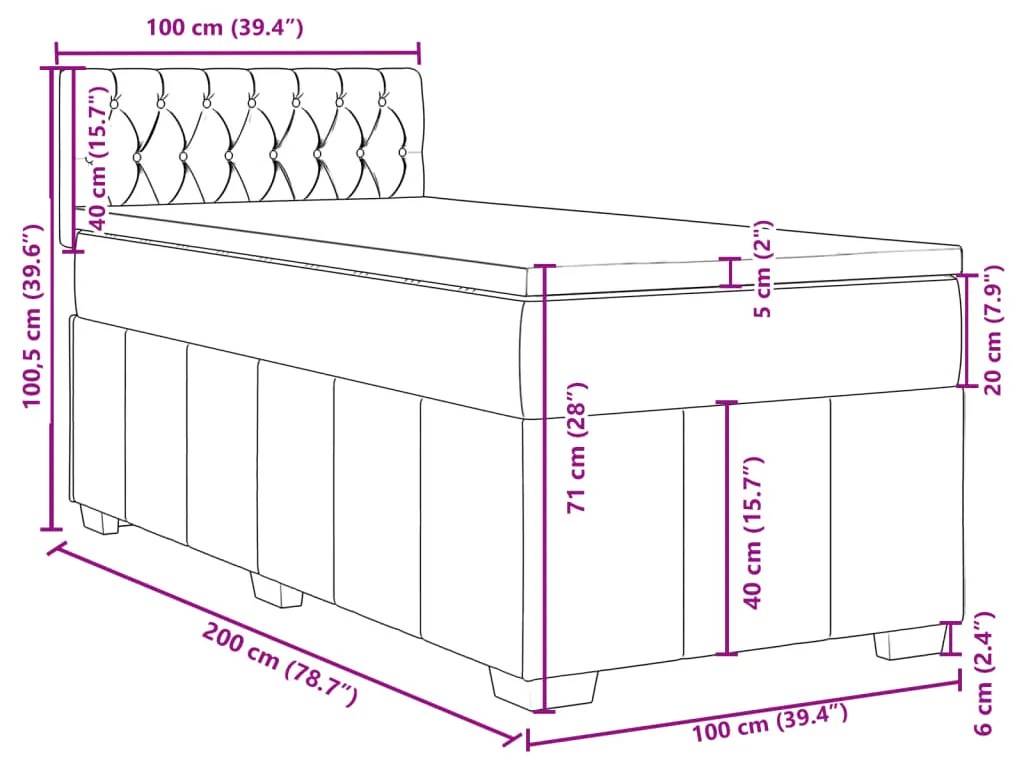 Κρεβάτι Boxspring με Στρώμα Μαύρο 100 x 200 εκ. Υφασμάτινο - Μαύρο