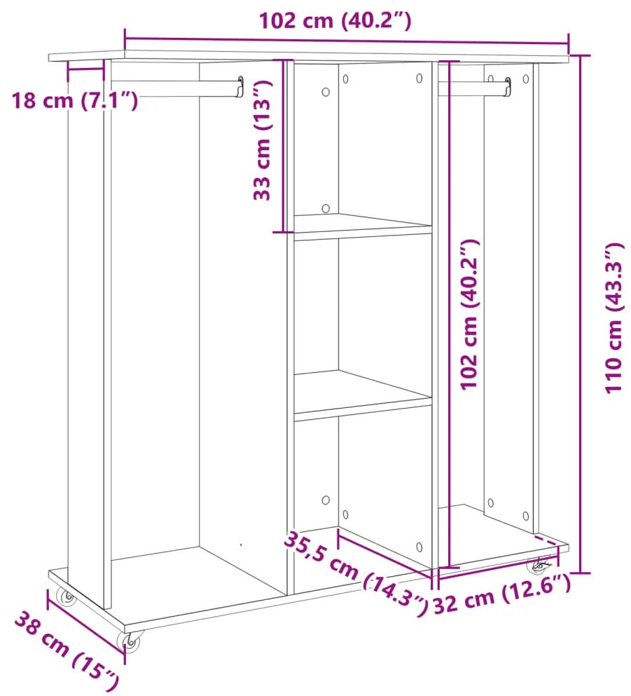 ΝΤΟΥΛΑΠΑ ΜΕ ΡΟΔΑΚΙΑ ΚΑΠΝΙΣΤΗ ΔΡΥΣ 102X38X110 ΕΚ. ΑΠΟ ΕΠΕΞ. ΞΥΛΟ 848035