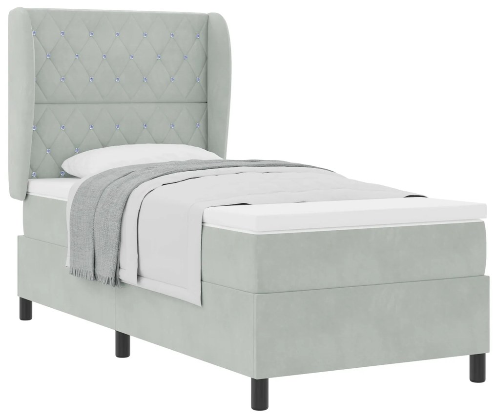 vidaXL κρεβάτι Box Spring με στρώμα Ανοιχτό γκρι 90x190 εκ. Βελούδο