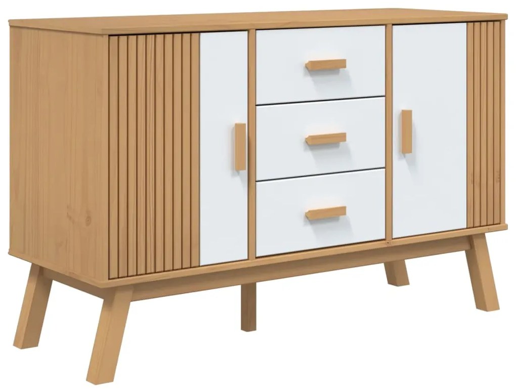 vidaXL Μπουφές OLDEN Λευκό &amp; Καφέ 114x43x73,5 εκ. Μασίφ Ξύλο Πεύκου
