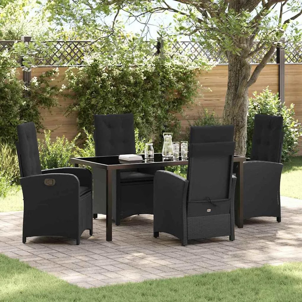 vidaXL Σέτ φαγητού για κήπο 5 pcs Μαύρο συνθετικό ρατάν