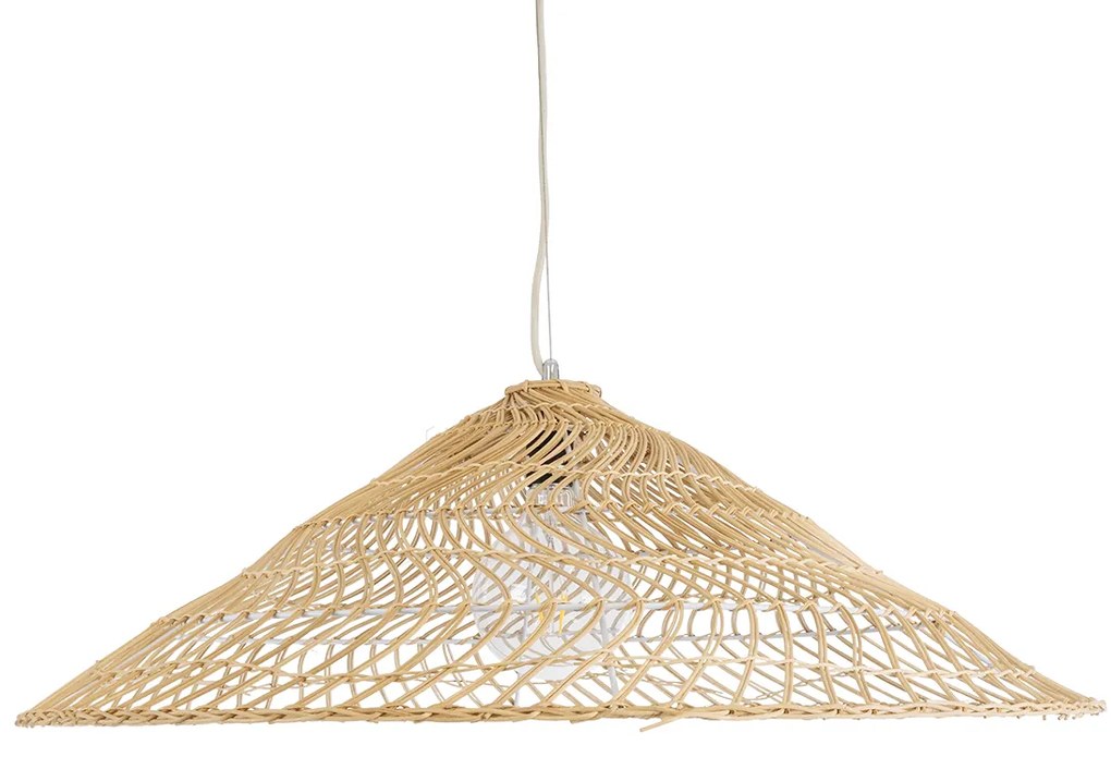 GloboStar KAIA 02347 Boho Κρεμαστό Φωτιστικό Οροφής Μονόφωτο 1 x E27 AC220-240V IP20 - Φ80 x Υ26cm - Μπεζ Ξύλινο Μπαμπού Πλέγμα Καμπάνα - 5 Χρόνια Εγγύηση - 02347