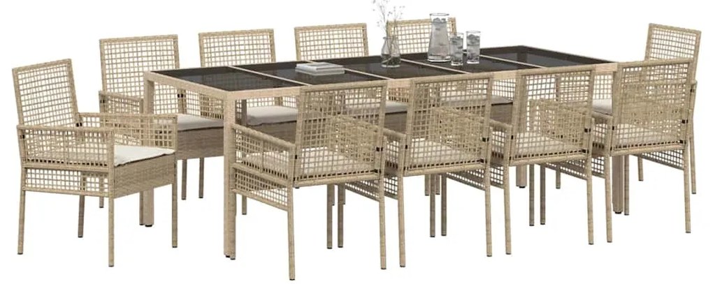 vidaXL Σέτ φαγητού για κήπο 11 pcs Μπεζ Πολυ ράταν