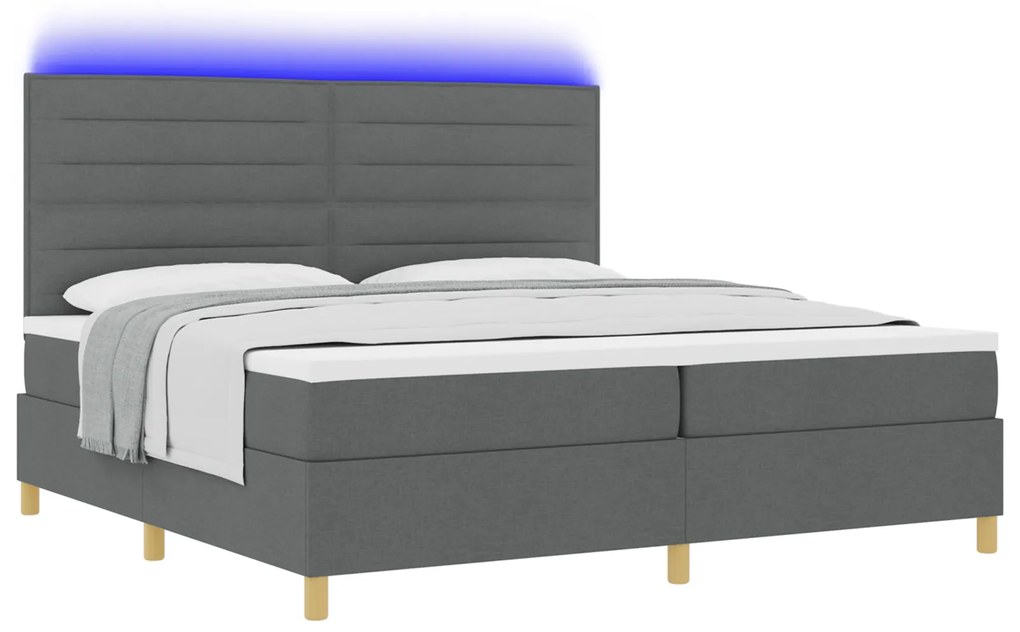 vidaXL Κρεβάτι Box Spring με Στρώμα & LED Γκρι Σκοτεινό 200x200 εκ Υφασμάτινο