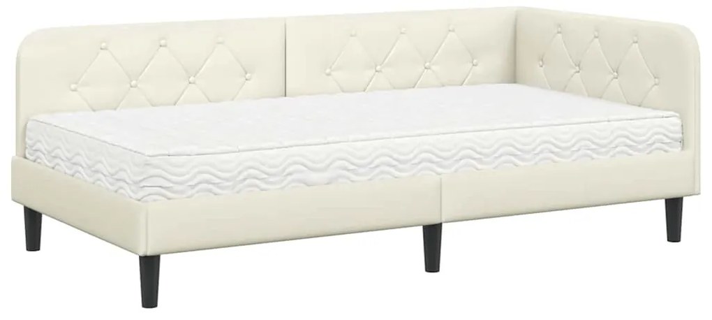 vidaXL Κρεβάτι Γωνίας με στρώμα με κεφαλάρι Κρεμ 100 x 200 cm Βελούδο