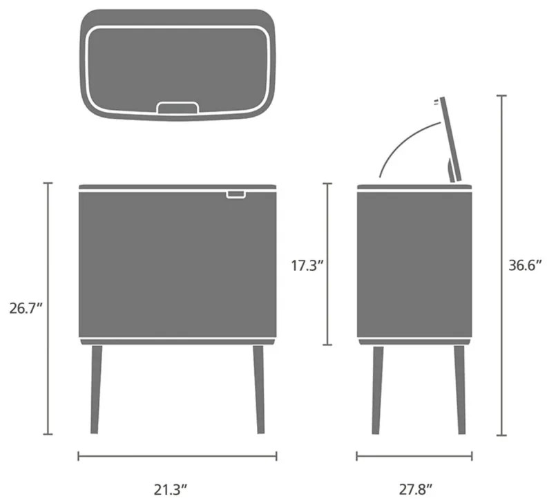 Κάδος απορριμμάτων Brabantia Bo Touch 11+23L, Εύκολο κλείσιμο, Αντιολισθητική βάση, Ανθεκτικό στα δακτυλικά αποτυπώματα, Inox/Ματ