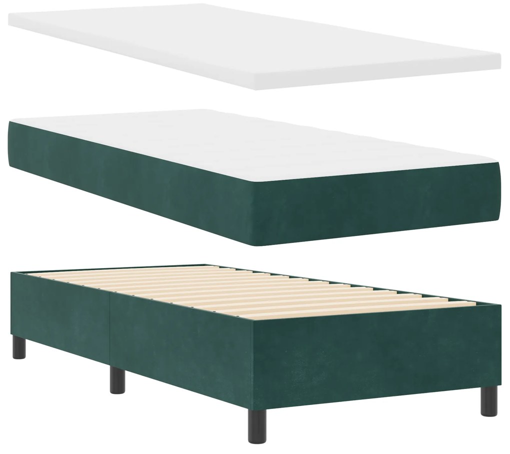 vidaXL Κρεβάτι Box Spring με Στρώμα σε Σκούρο Πράσινο, 90x200 εκ, Βελούδο