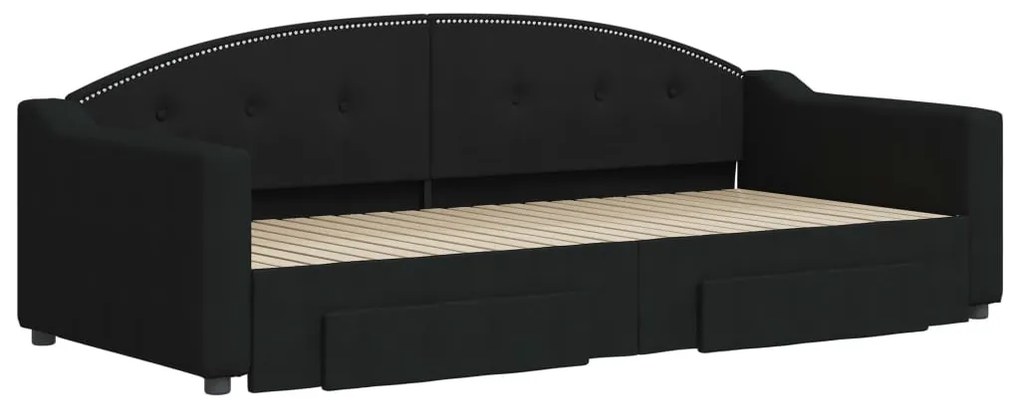 vidaXL Καναπές Κρεβάτι Συρόμενος Μαύρος 90x200 εκ. Ύφασμα &amp; Συρτάρια