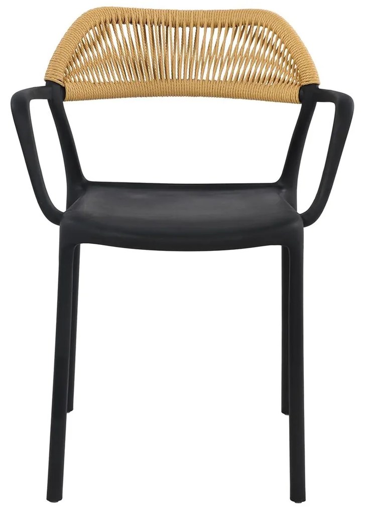 DOLLI Πολυθρόνα Στοιβαζόμενη, PP-UV Μαύρο, Rope Wicker Φυσικό 56x52x78cm