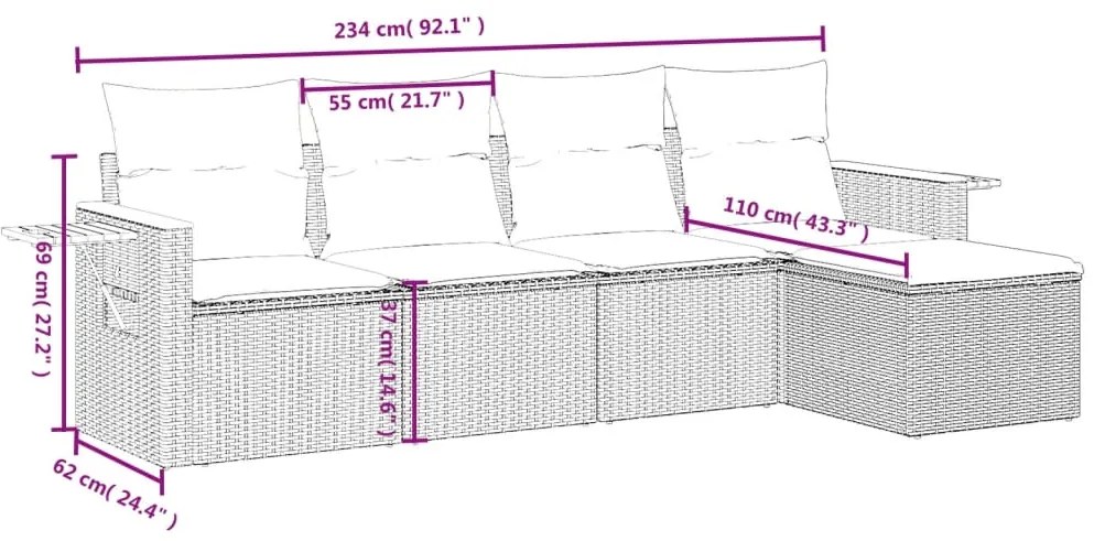 vidaXL Σετ Καναπέ Κήπου 5 Τεμαχίων Μαύρο Συνθετικό Ρατάν με Μαξιλάρια