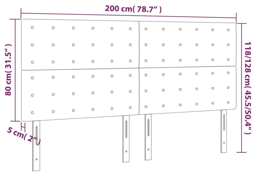 Κεφαλάρι Κρεβατιού LED Ανοιχτό Γκρι 200x5x118/128 εκ. Βελούδινο - Γκρι