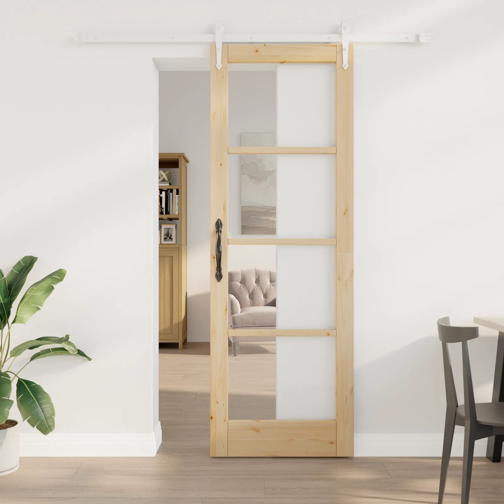 vidaXL συρόμενη πόρτα  με σετ υλικών 73.5x211 εκ. από μασίφ ξύλο πεύκου
