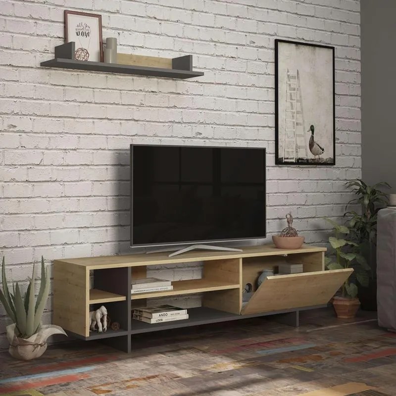 Σύνθετο σαλονιού Saloon σε ανθρακί-oak απόχρωση 160x35.5x44εκ 160x35.5x44 εκ.