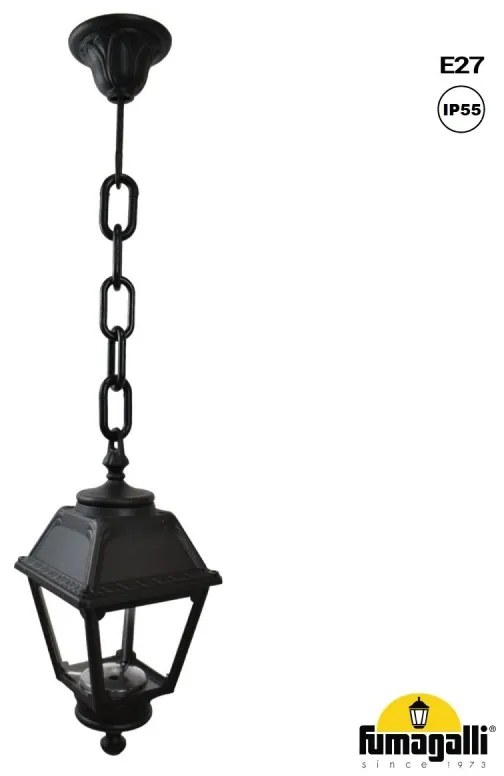 Φωτιστικό Κρεμαστό Εξ.Χώρου IP55 Ø18xH78cm Μαύρο 1xE27 CCT Fumagalli Sichem Mary 145-26036