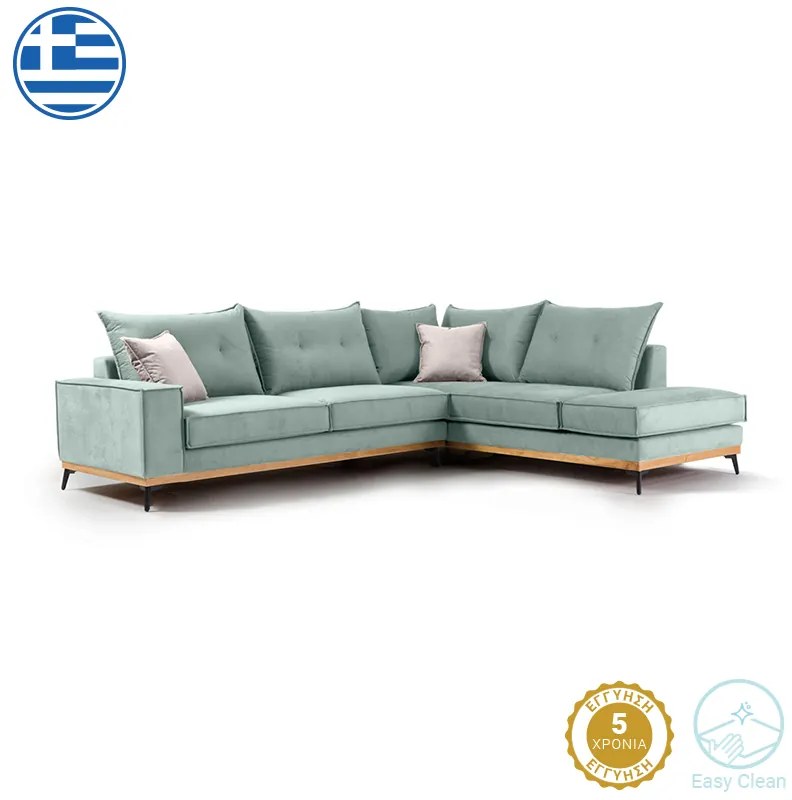 Γωνιακός καναπές αριστερή γωνία Luxury II pakoworld ύφασμα ciel-cream 290x235x95εκ