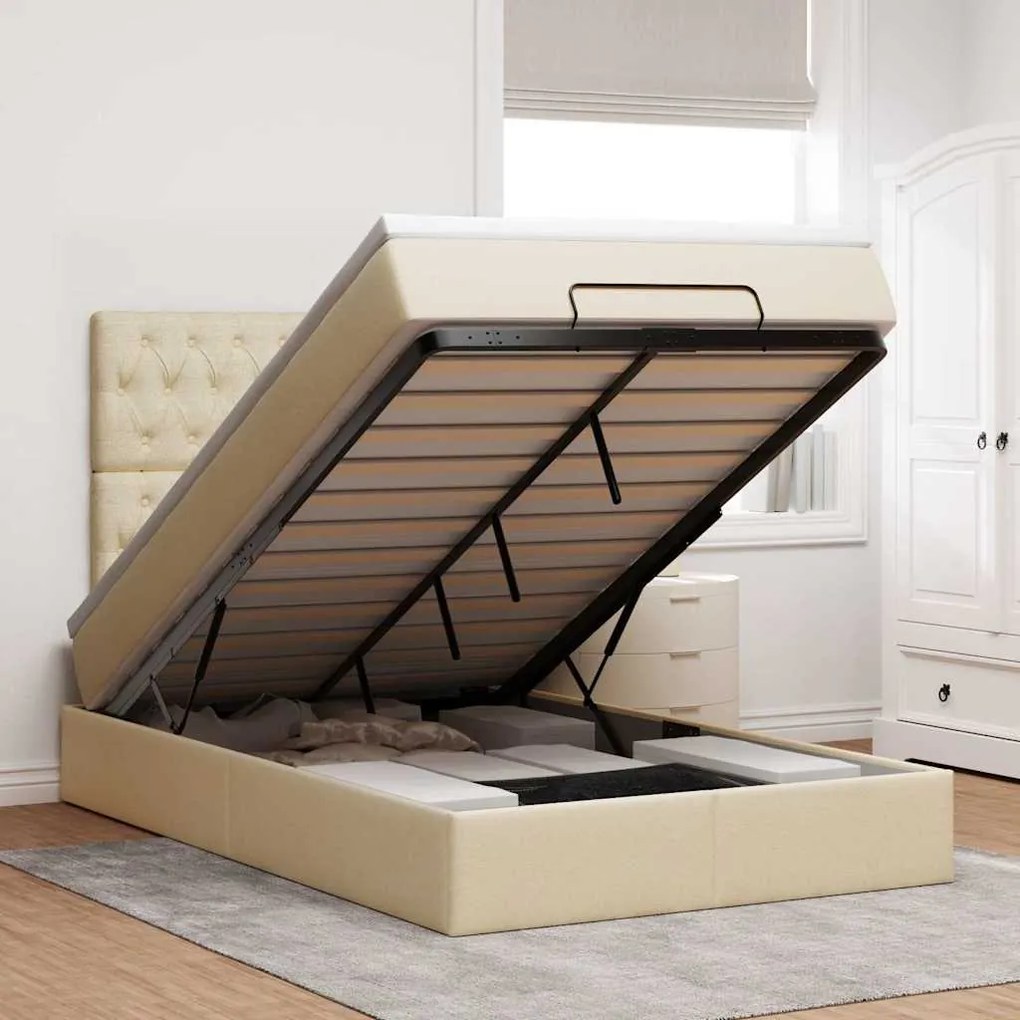 Οθωμανικό κρεβάτι με στρώμα & LEDs Cream 120x200cm ύφασμα