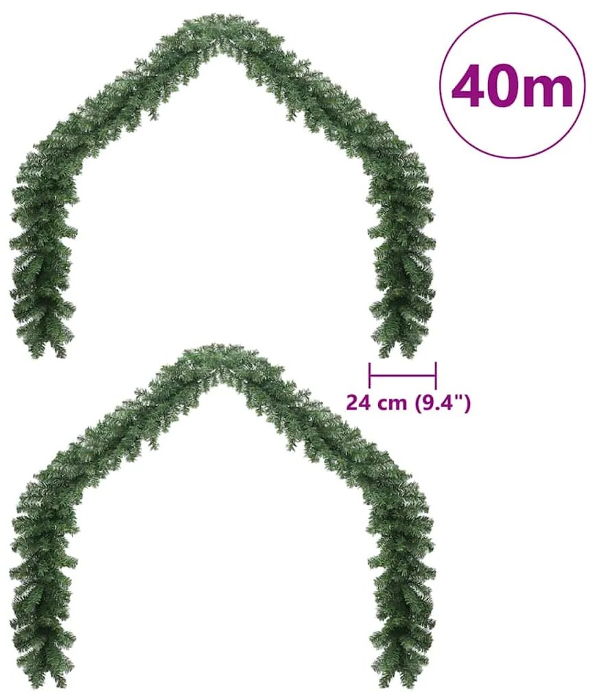 vidaXL Χριστουγεννιάτικη στεφάνη 2 pcs Πράσινο 40 m PVC