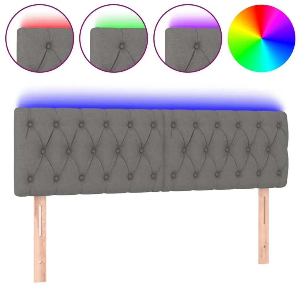 vidaXL Κεφαλάρι Κρεβατιού LED Σκούρο Γκρι 144x7x78/88 εκ. Υφασμάτινο