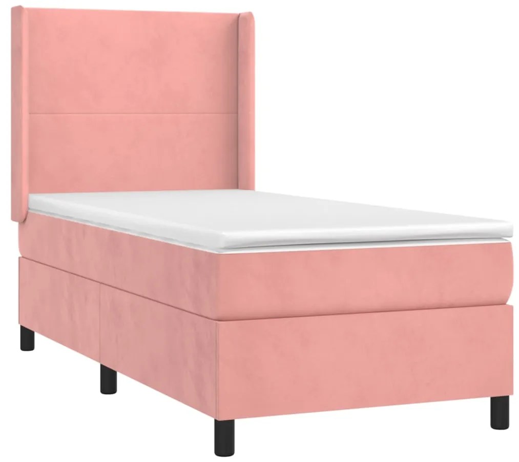 vidaXL Κρεβάτι Boxspring με Στρώμα Ροζ 100x200 εκ. Βελούδινο