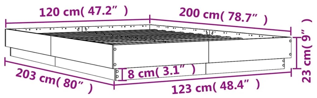 Πλαίσιο Κρεβατιού Καφέ Δρυς 120x200 εκ. Επεξεργασμένο Ξύλο - Καφέ