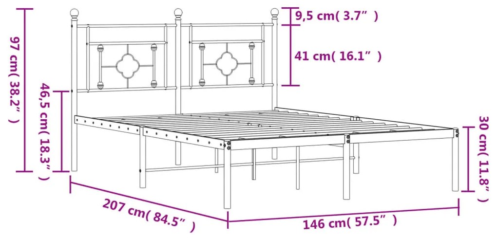 Πλαίσιο Κρεβατιού με Κεφαλάρι Λευκό 140 x 200 εκ. Μεταλλικό - Λευκό