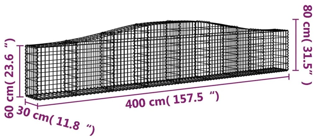 Συρματοκιβώτια Τοξωτά 5 τεμ. 400x30x60/80 εκ. Γαλβαν. Ατσάλι - Ασήμι