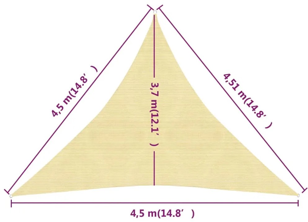 Πανί Σκίασης Μπεζ 4,5 x 4,5 x 4,5 μ. από HDPE 160 γρ./μ² - Μπεζ