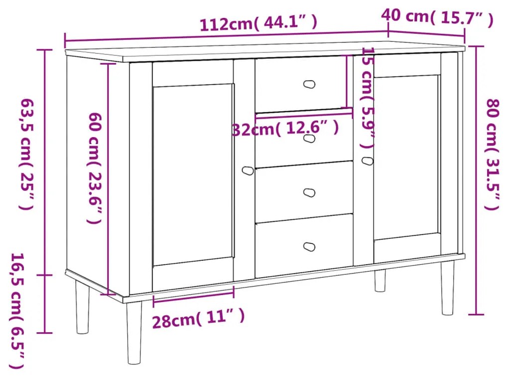 Μπουφές SENJA Καφέ / Ρατάν 112 x 40 x 80 εκ. Μασίφ Ξύλο Πεύκου - Καφέ