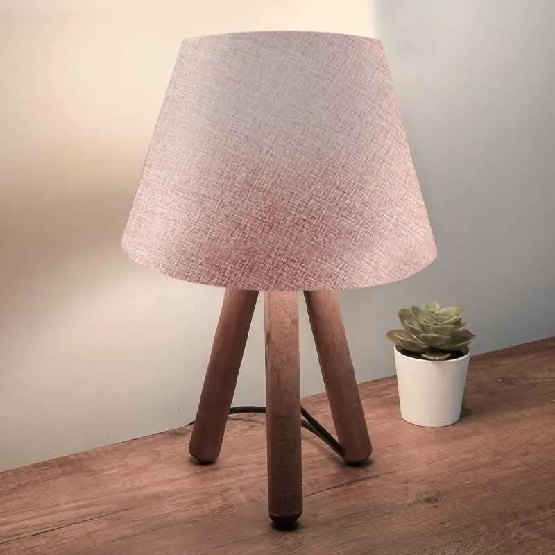 Φωτιστικό επιτραπέζιο Lander Megapap ύφασμα/Pvc/ξύλο χρώμα ροζ/καφέ 22x14x32εκ.