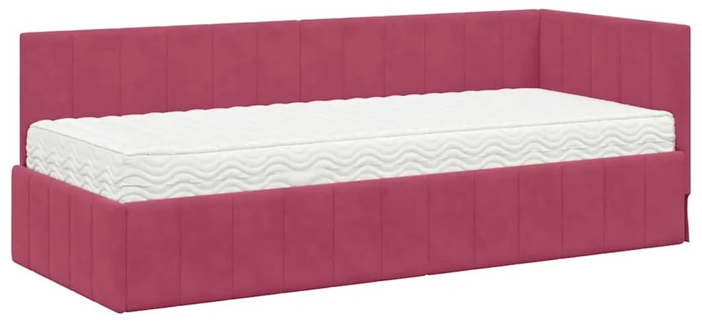 vidaXL Κρεβάτι Γωνίας με στρώμα Μπορντό 80 x 200 cm Βελούδο