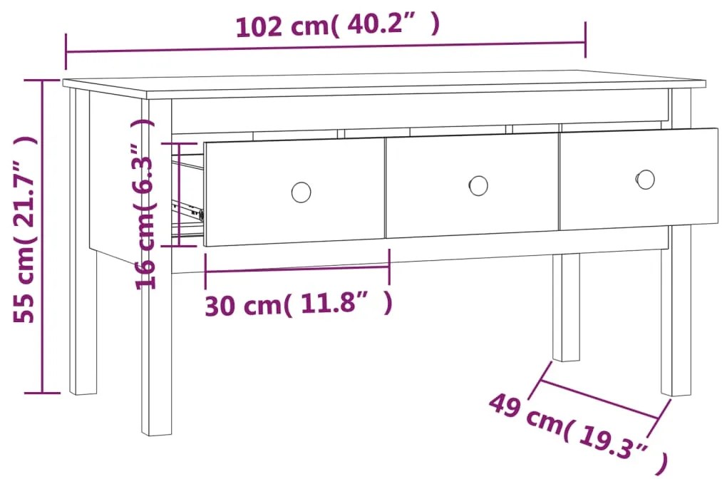 Τραπεζάκι Σαλονιού Μαύρο 102x49x55 εκ. από Μασίφ Ξύλο Πεύκου - Μαύρο