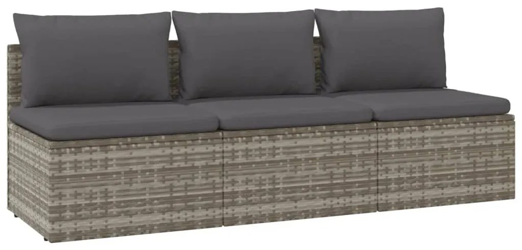 vidaXL Καναπές Κήπου Τριθέσιος Γκρι από Συνθετικό Ρατάν με Μαξιλάρια