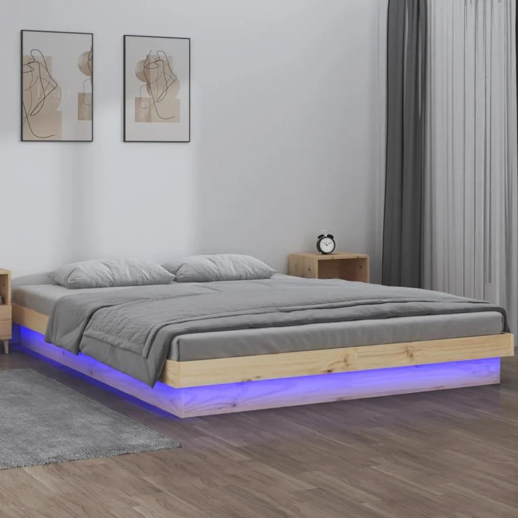 vidaXL Πλαίσιο Κρεβατιού με LED 150 x 200 εκ. King Size Μασίφ Ξύλο