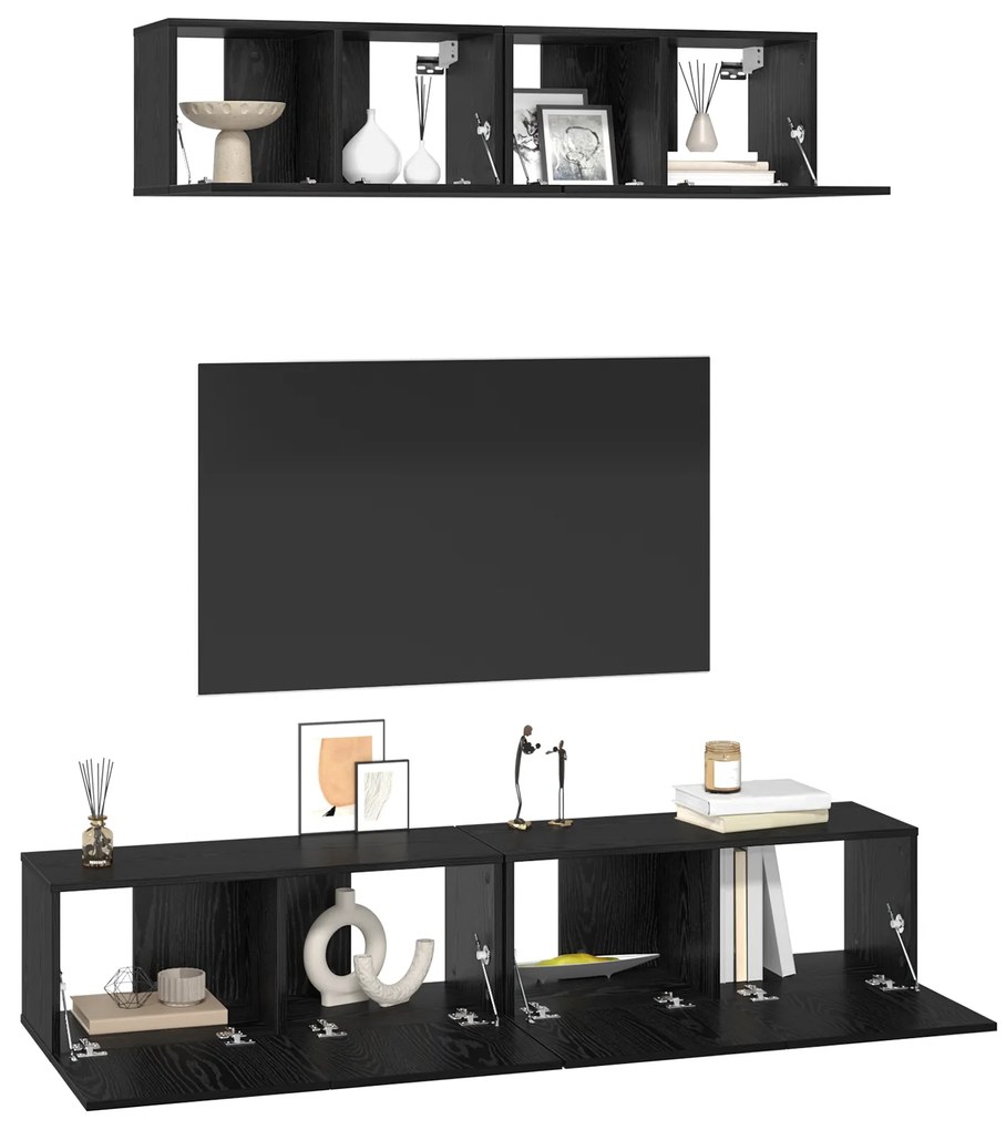 vidaXL Τηλεοπτική Κάβα Τοίχου 4 pcs Μαύρη Οξυά Small 80 x 30 x 30.5 εκ
