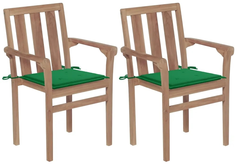 3062213 vidaXL Καρέκλες Κήπου 2 τεμ. από Μασίφ Ξύλο Teak με Πράσινα Μαξιλάρια Πράσινο, 1 Τεμάχιο