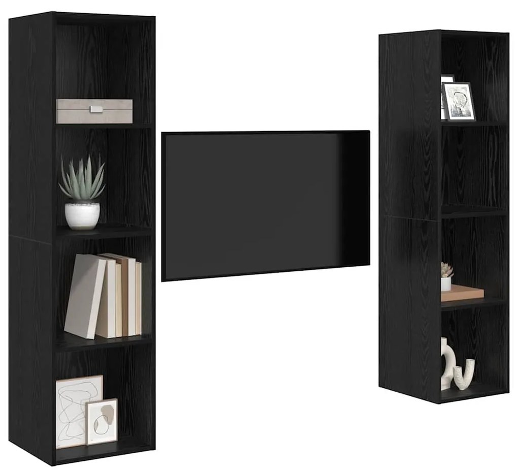 vidaXL Σετ επίπλου τηλεόρασης Επιτοίχιο 2 pcs Μαύρο 37 x 37 x 142,5 εκ