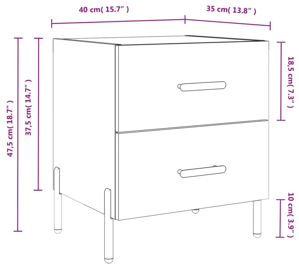 Κομοδίνα 2 τεμ. Γκρι Σκυροδεμ. 40 x 35 x 47,5 εκ. Επεξεργ. Ξύλο - Γκρι