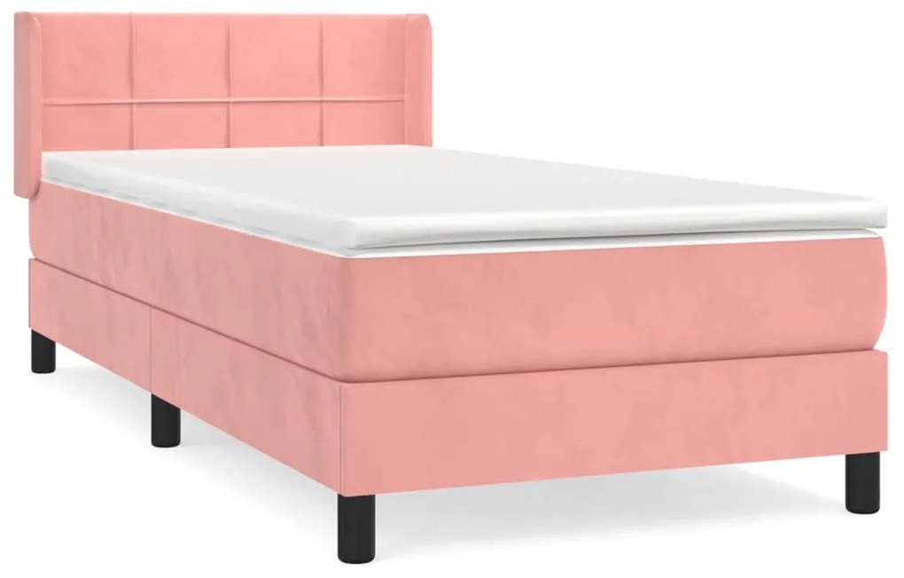 vidaXL Κρεβάτι Boxspring με Στρώμα Ροζ 90x200 εκ. Βελούδινο