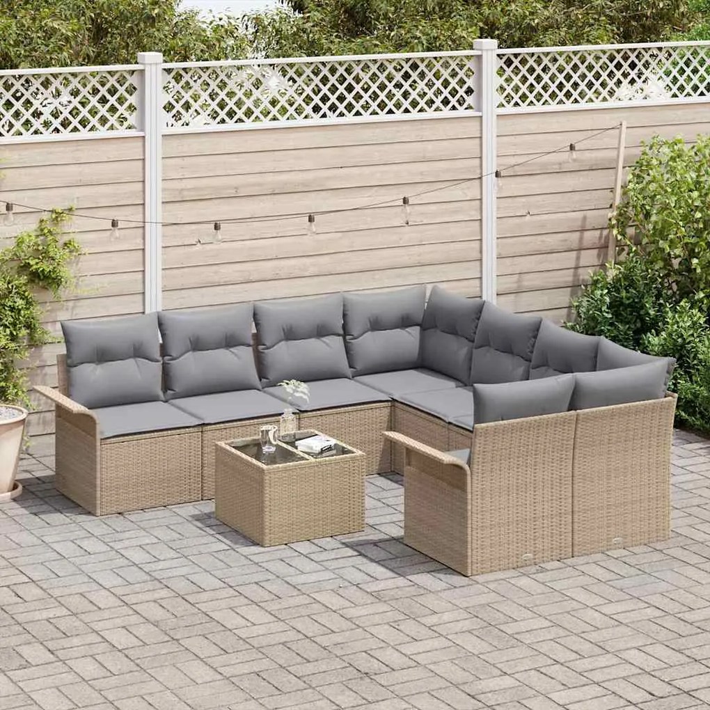 vidaXL Σετ Καναπέ Κήπου με μαξιλάρι 9 pcs Μπεζ, Γκρι 55 x 55 x 37 εκ