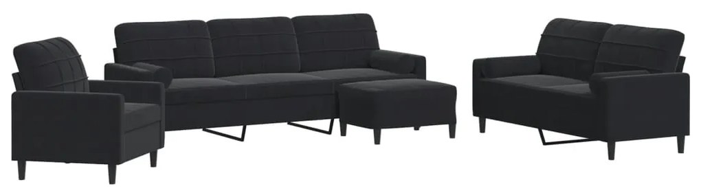 vidaXL Σετ Σαλονιού 4 Τεμ. Μαύρο Βελούδινο με Μαξιλάρια/Στηρίγματα
