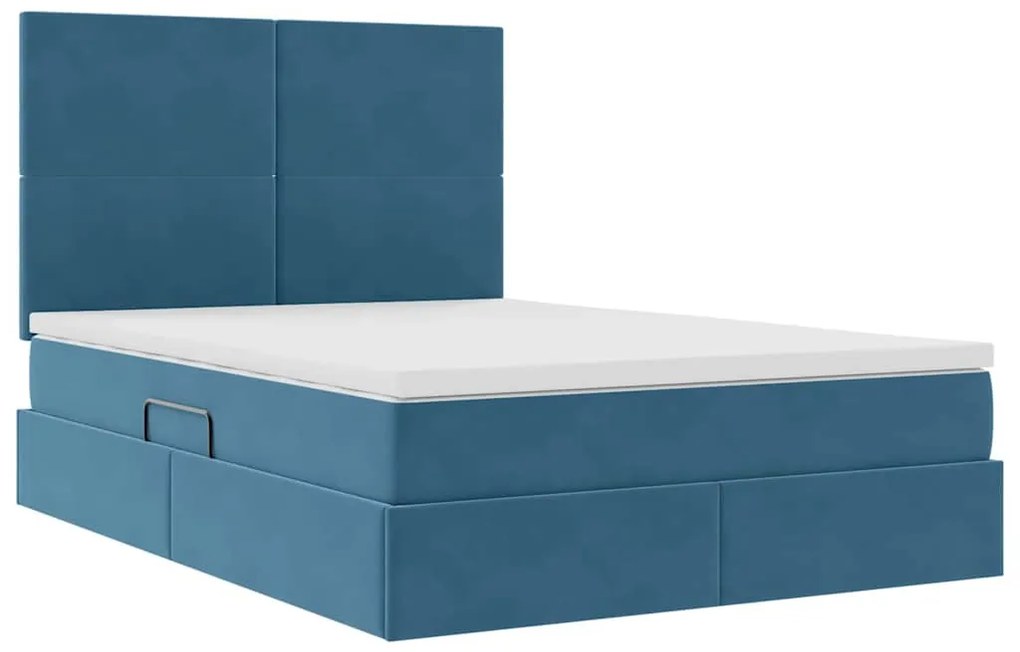 vidaXL Κρεβάτι με αποθηκευτικό χώρο και LED Σκούρο Μπλε 140 x 200 cm