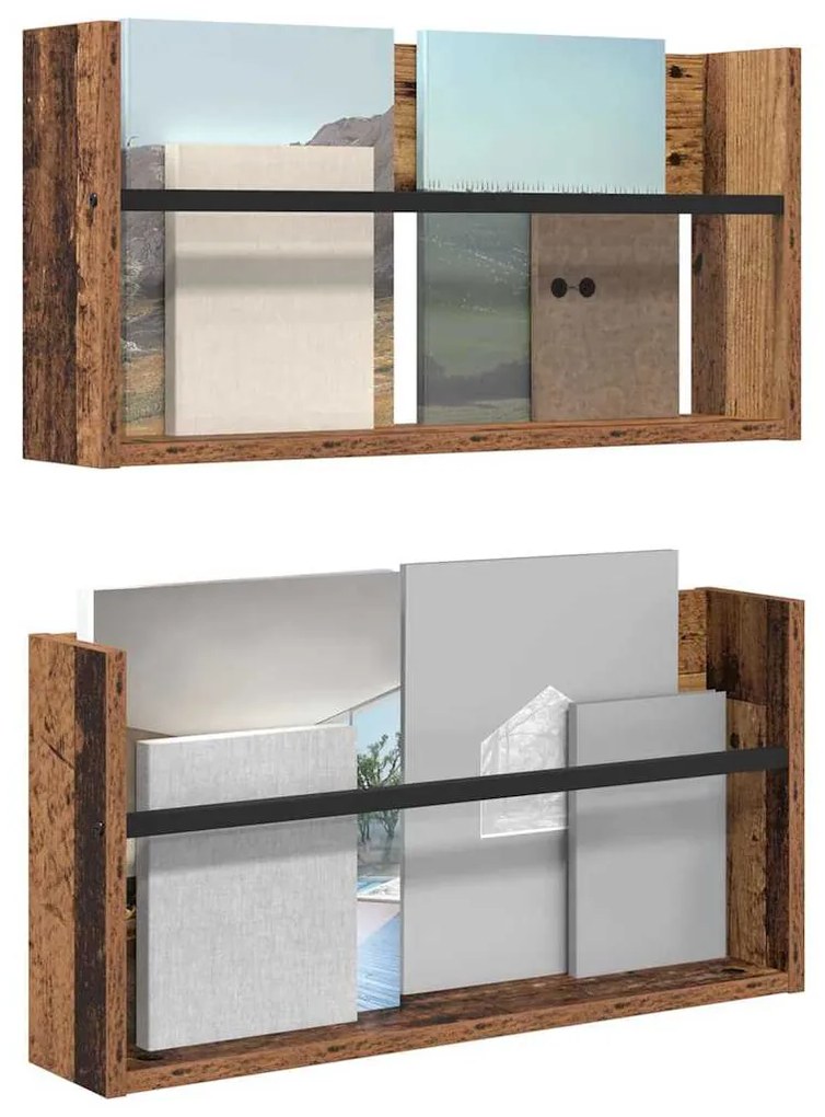 vidaXL Ράφι Περιοδικών με ράφι 2 pcs Παλιό ξύλο 60 x 12 x 30 εκ