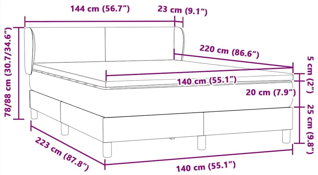 BOX SPRING ΚΡΕΒΑΤΙ ΜΕ ΣΤΡΩΜΑ ΡΟΖ 140X220 CM ΒΕΛΟΥΔΙΝΟ 3317402